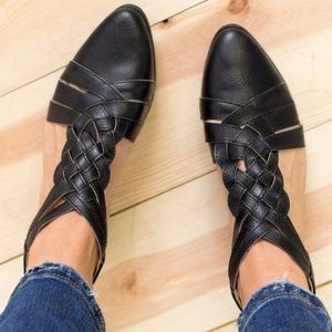 New! Black Braided Vegan Leather Booties